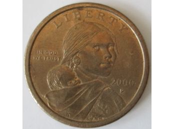 Authentic 2000P SACAGAWEA DOLLAR $1.00, Commemorative, Gold Hue Clad, Philadelphia Mint, United States