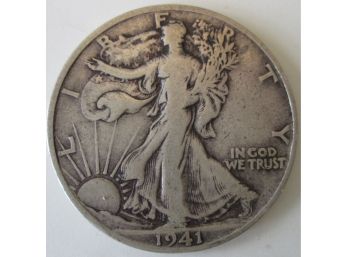 Authentic 1941S WALKING LIBERTY SILVER Half Dollar $.50, 90 Percent Silver, SAN FRANCISCO Mint, United States