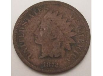 Authentic 1872P INDIAN Cent Penny COPPER $.01, Copper Content, Philadelphia Mint, United States