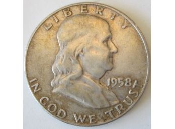 Authentic 1958D FRANKLIN SILVER Half Dollar $.50, DENVER Mint, United States