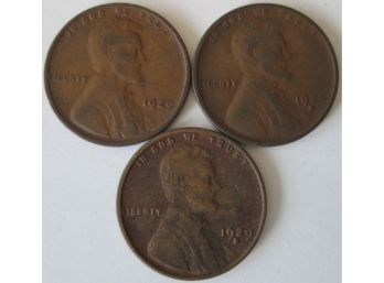SET Of 3! Authentic 1929PDS LINCOLN Cent WHEAT Penny $.01, United States