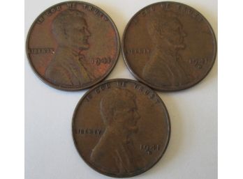 SET Of 3! Authentic 1941PDS LINCOLN Cent WHEAT Penny $.01, United States