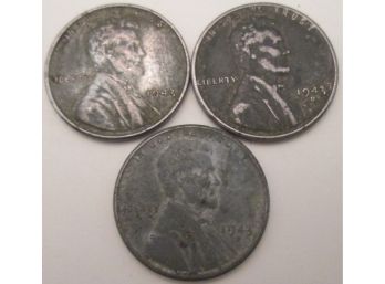 SET Of 3! Authentic 1943P/D/S LINCOLN Cent Penny $.01, Steel ZINC Wartime, United States