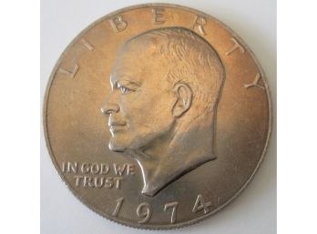 Authentic 1974P EISENHOWER DOLLAR $1.00, Philadelphia Mint, Copper Nickel Clad, United States