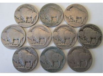 SET Of 10 COINS! Authentic Philadelphia Mint, BUFFALO NICKELS $.05, United States Type Coin