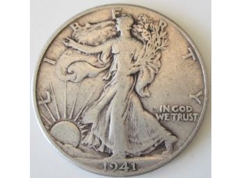 Authentic 1941P WALKING LIBERTY SILVER Half Dollar $.50, 90 Percent SILVER, Philadelphia Mint, United States