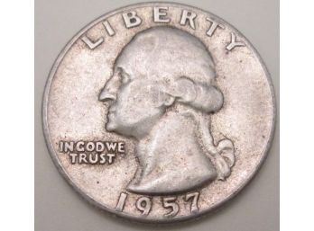 Authentic 1957P WASHINGTON SILVER QUARTER Dollar $.25, 90 Percent Silver, United States