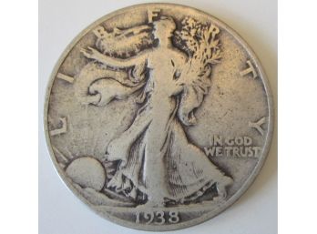 Authentic 1938P WALKING LIBERTY SILVER Half Dollar $.50, Philadelphia Mint, United States