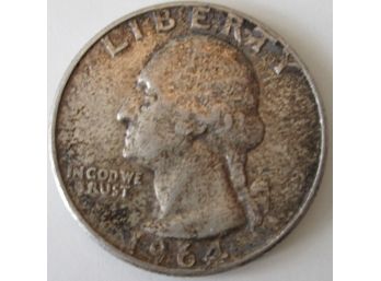 Authentic 1964P WASHINGTON SILVER QUARTER Dollar $.25, 90 Percent Silver, Philadelphia Mint, United States