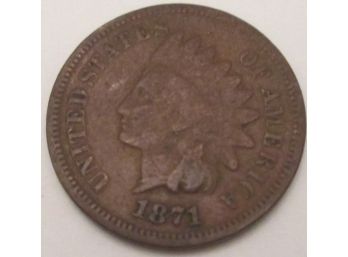 Authentic 1871P INDIAN Cent Penny COPPER $.01, Copper Content, Philadelphia Mint, United States