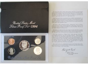 SET Of 5 COINS! Authentic 1994S SILVER Proof Set, Uncirculated, JOHN KENNEDY $.50, United States