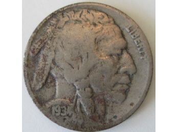 Authentic 1934D BUFFALO NICKEL $.05, DENVER Mint, United States Type Coin