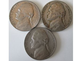 SET Of 3 Coins! Authentic 1946P, 1946D & 1946S JEFFERSON NICKELS $.05, First Year Of Issue, United States