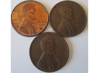 SET Of 3! Authentic 1944PDS LINCOLN Cent WHEAT Penny $.01, United States