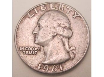 Authentic 1961D WASHINGTON QUARTER Dollar $.25, 90 Percent SILVER, Denver Mint, United States