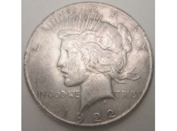Authentic 1922P PEACE SILVER Dollar $1.00, 90 Percent SILVER, Philadelphia Mint, United States