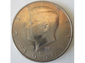 Authentic 1990P KENNEDY HALF DOLLAR $.50, PHILADELPHIA Mint, Clad Composition, United States