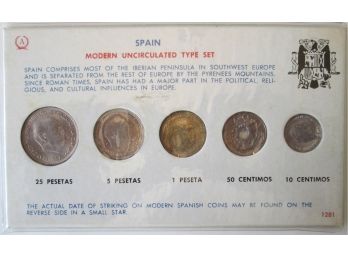 Set Of 5 Coins! Authentic Uncirculated TYPE Set, SPAIN