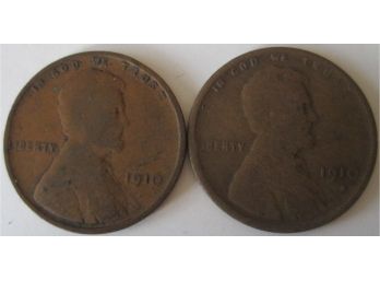 SET Of 2! Authentic 1910P & 1910S LINCOLN Cent WHEAT Penny $.01, Philadelphia San Francisco Mint United States