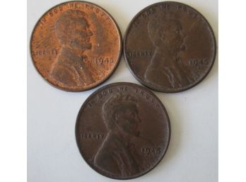 SET Of 3! Authentic 1945PDS LINCOLN Cent WHEAT Penny $.01, United States