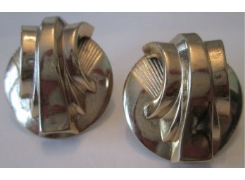 Vintage PAIR SCREW EARRINGS, Architectural Design, Gold Tone Base Metal Finish