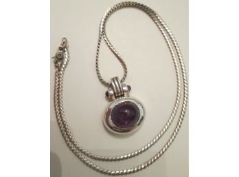 Signed 'Y' Contemporary NECKLACE, PURPLE Cabochon PENDANT, STERLING .925 Silver, Made In ITALY