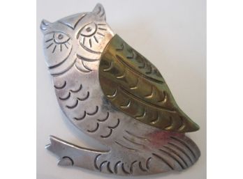 Vintage BROOCH PIN, WISE OWL Design, STERLING .925 SILVER Finish, Made In MEXICO
