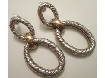 Signed DYADEMA, Vintage PAIR Pierced EARRING SET, Rope DOUBLE LOOP, Sterling .925 Silver, Made In ITALY
