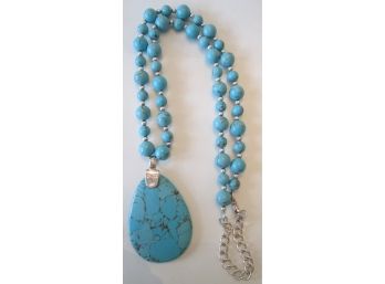 Contemporary NECKLACE, Composite TURQUOISE Pendant & Beads, STERLING .925 Silver Setting
