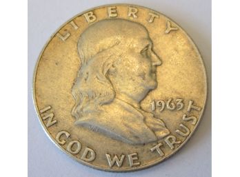 Authentic 1963D FRANKLIN SILVER Half Dollar $.50, DENVER Mint, 90 Percent Silver, United States
