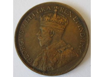 Authentic 1918 One CENT, CANADA, Depicts GEORGE V, Discontinued Style, Copper Content