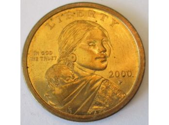 Authentic 2000P SACAGAWEA DOLLAR $1.00, Commemorative, Gold Hue Clad, Philadelphia Mint, United States