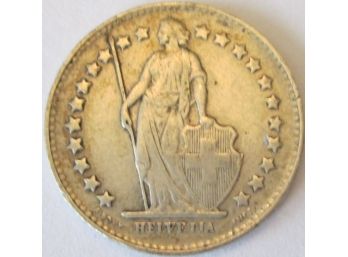 Authentic 1931B Helvetia Coin, Half 1/2 Swiss Franc, Silver Content, Switzerland