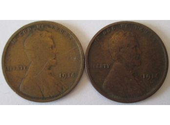 SET Of 2! Authentic 1914P And 1914S LINCOLN Cent Penny $.01, Wheat Reverse, United States