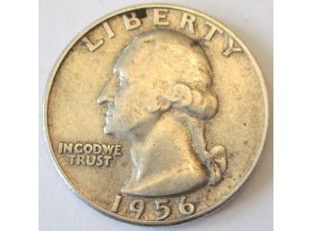 Authentic 1956P WASHINGTON SILVER QUARTER Dollar $.25, Philadelphia Mint, 90 Percent Silver, United States