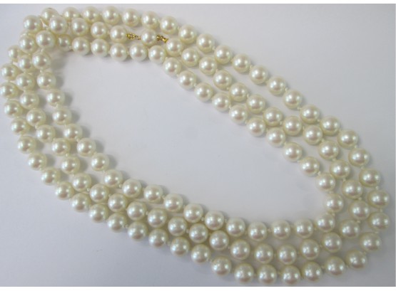 Vintage Single STRAND Necklace, Uniform Faux PEARLS, Individually Knotted, 54' Flapper Length