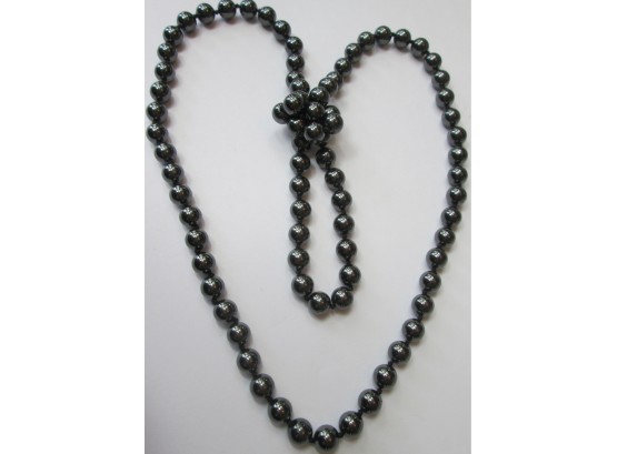 Vintage Single Strand Uniform Bead NECKLACE, Individually Knotted HEMATITE Mineral, 30' Length, Slip Over