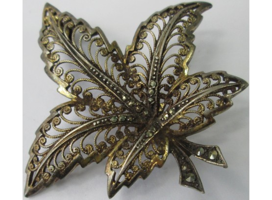 Vintage BROOCH PIN, Filigree LEAF Design, Sterling .925 Silver, Made In GERMANY Beautifully Crafted