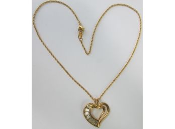 Vintage Signed AVON Chain Necklace, Stylized HEART Pendant With Stones, Gold Tone Base Metal Finish