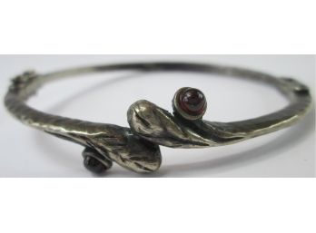 Vintage Hinged Bangle Style BRACELET, .835 Silver With Garnet Red Color Stones, Handcrafted