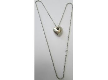 Signed Contemporary Chain NECKLACE, Domed HEART Drop Charm Pendant, Sterling .925 Silver