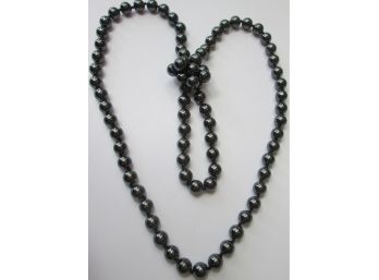 Vintage Single Strand Uniform Bead NECKLACE, Individually Knotted HEMATITE Mineral, 30' Length, Slip Over