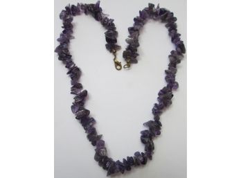 Vintage Hand Strung NECKLACE, Natural Polished AMETHYST Stones, Approximately 16' Length, Clasp Closure
