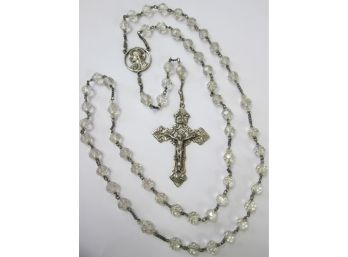 Vintage ROSARY, Faceted Crystal BEAD, Sterling.925 Silver Crucifix, 22' Length