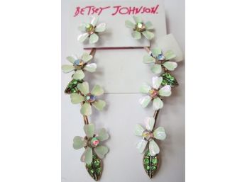 Signed BETSY JOHNSON, Contemporary PAIR Pierced DANGLE EARRINGS, Flower Design With Stones, Base Metal
