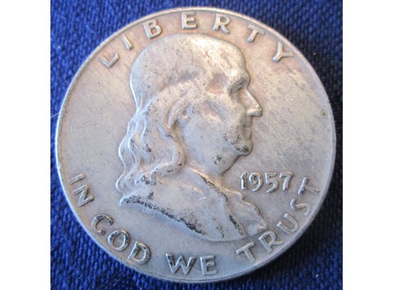 Authentic 1957D FRANKLIN SILVER Half Dollar $.50 United States