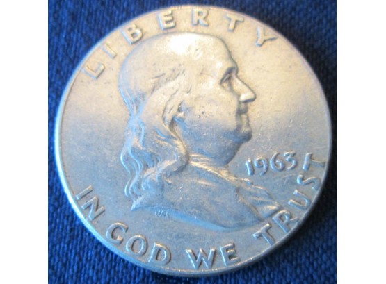Authentic 1963P FRANKLIN SILVER Half Dollar $.50 United States