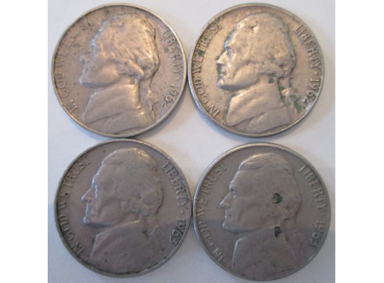 SET Of 4 Coins! Authentic 1962P/D & 1963P/D JEFFERSON NICKELS $.05, United States
