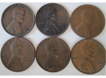 SET Of 6! Authentic 1946P/D/S & 1947PDS LINCOLN Cent Penny $.01, United States