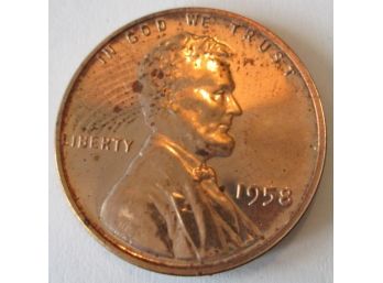 Authentic 1958P MIRROR PROOF, LINCOLN Cent WHEAT Penny $.01, United States